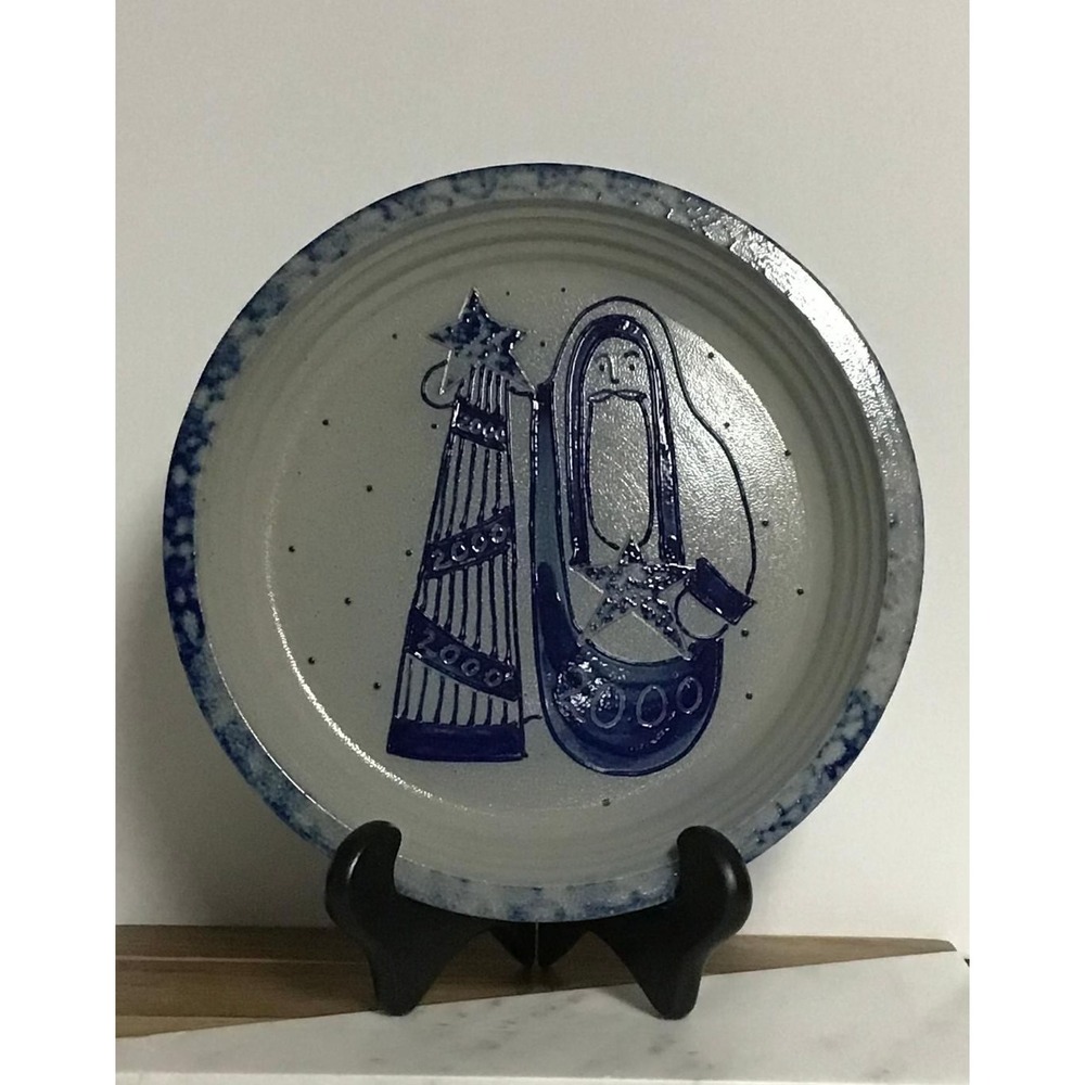 Vintage Eldreth Salt Glaze Santa Christmas Tree Stoneware Plate 2000 11"Folk-Art - Picture 6 of 9